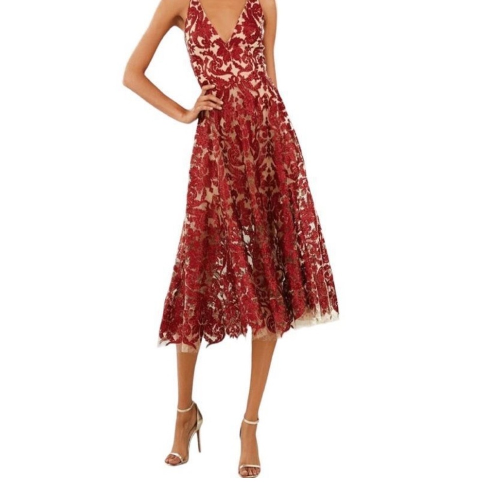 Dress the Population Blair Floral Lace Overlay
Dress Berry Nude Size Medium